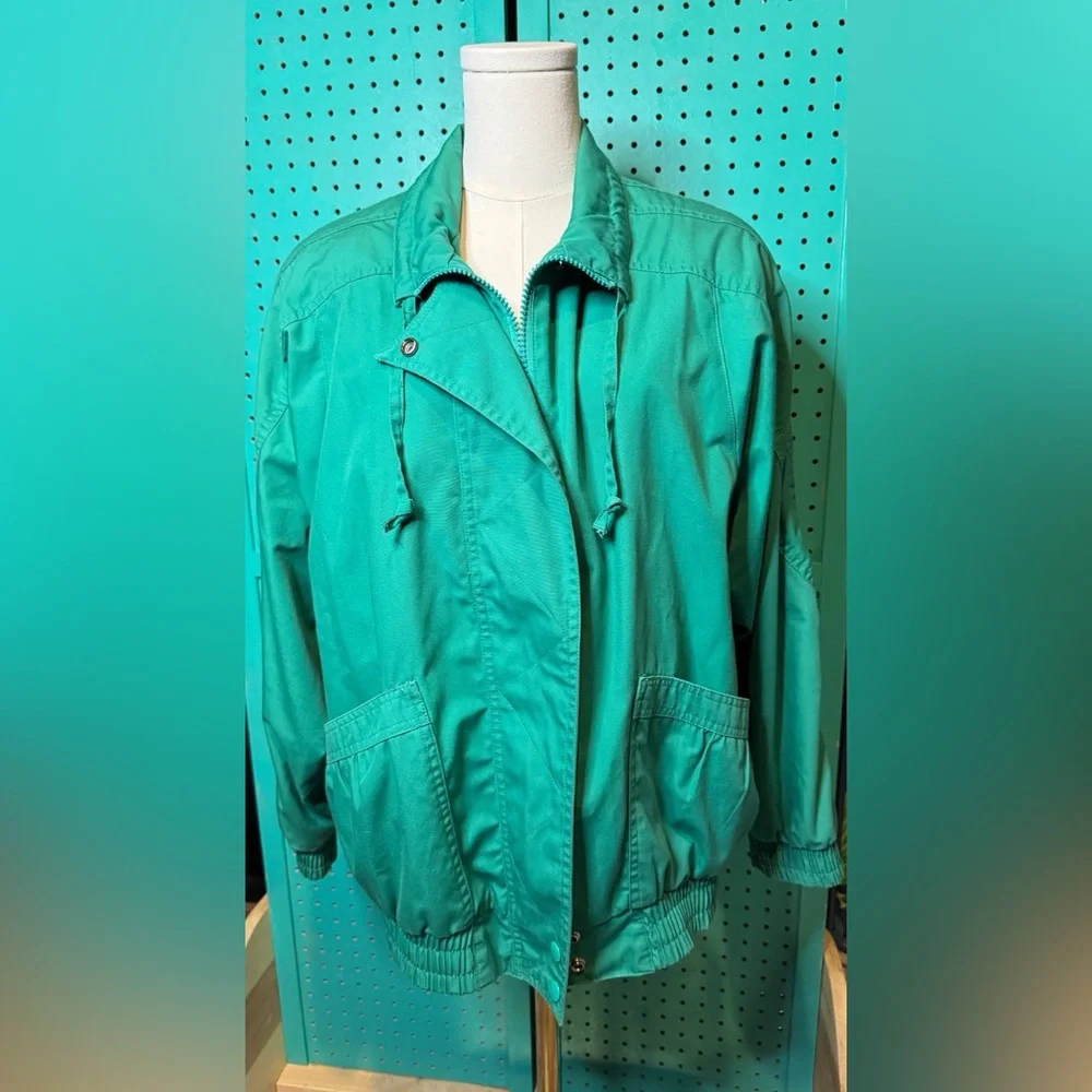 Vintage Fleet Street Teal Oversized Windbreaker Jacket Retro 90s Chic Size 10